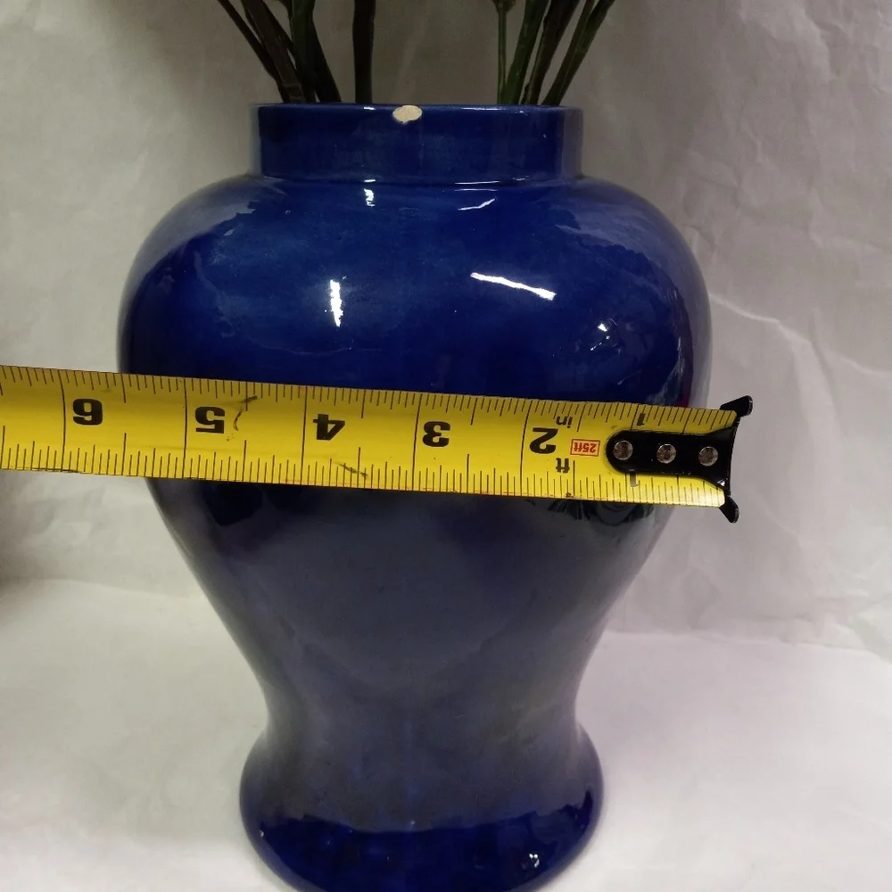 VINTAGE Satsuma Large Cobalt Blue Asian Vase  Peacock Floral